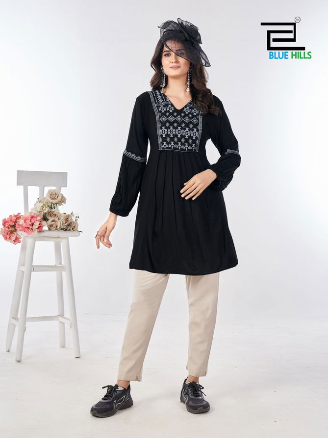 Manu Bhaker By Blue Hills Rayon Short Kurti Wholesale Shop In Surat
